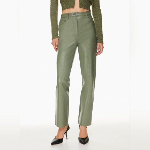 Aritzia Wilfred THE MELINA PANTS Python-embossed Vegan Leather Straight Leg Sage - Picture 7 of 9